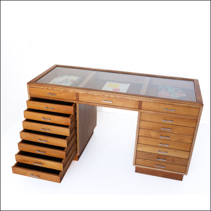 Glass Top Desk with 17 Drawers