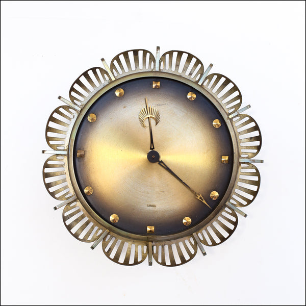 Vintage Mid-Century Atlanta Sunburst Brass Wall Clock