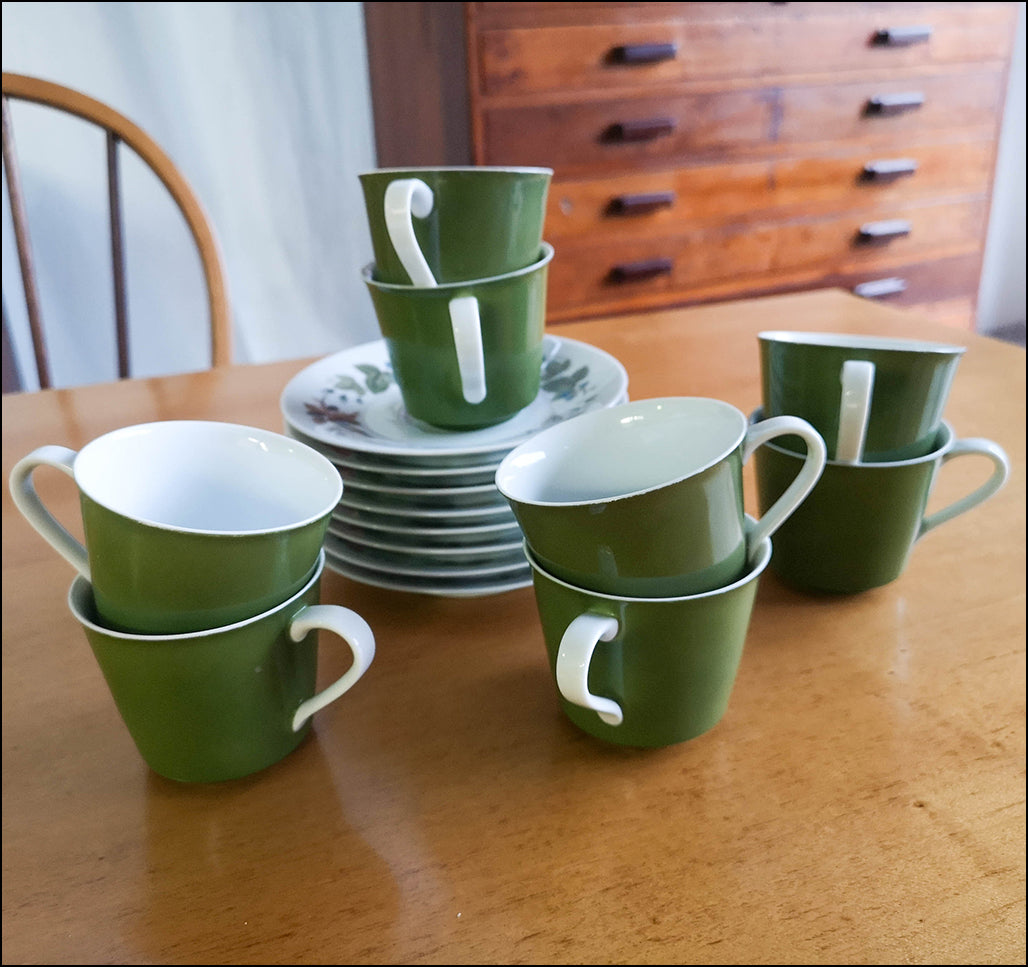 Set of Eight 1960's Noritake Tea Cups and Saucers