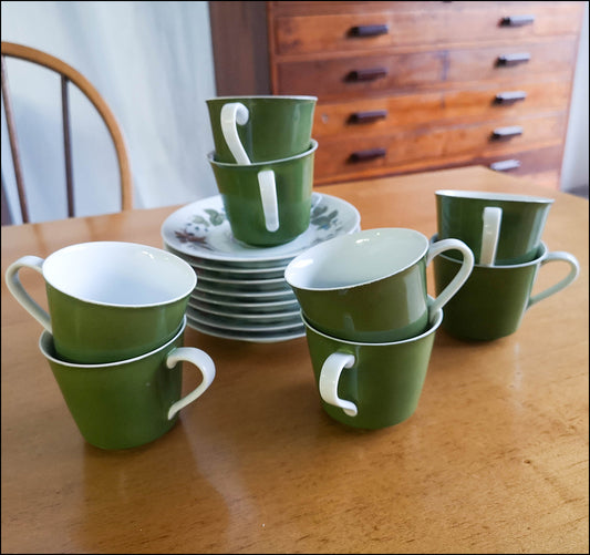 Set of Eight 1960's Noritake Tea Cups and Saucers