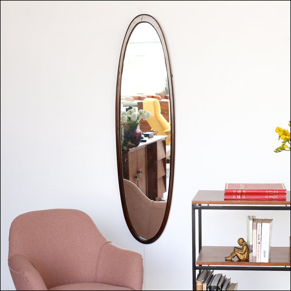 Vintage Full Length Oval Mirror in a Wooden Frame