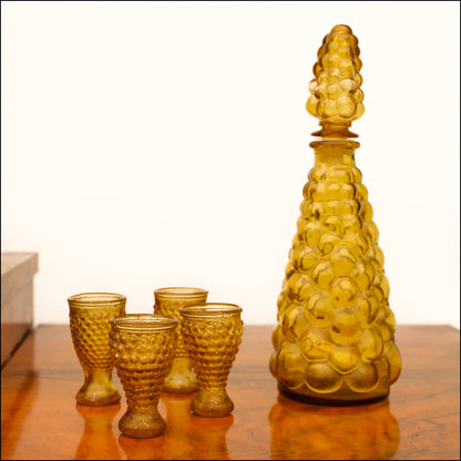 Five Piece Amber Glass Genie Bottle Set