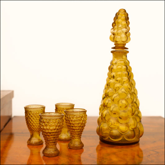 Five Piece Amber Glass Genie Bottle Set