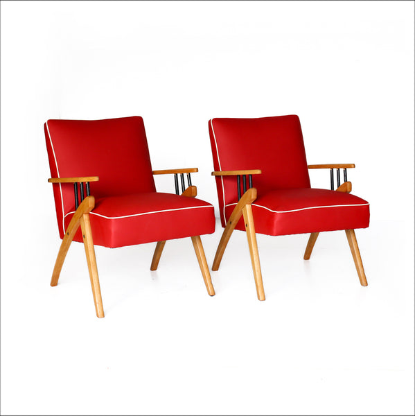 Two Red Mid-century Armchairs