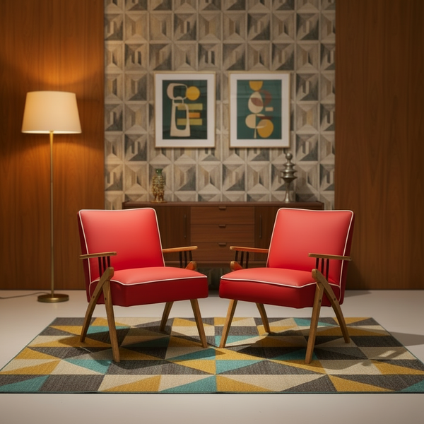 Two Red Mid-century Armchairs