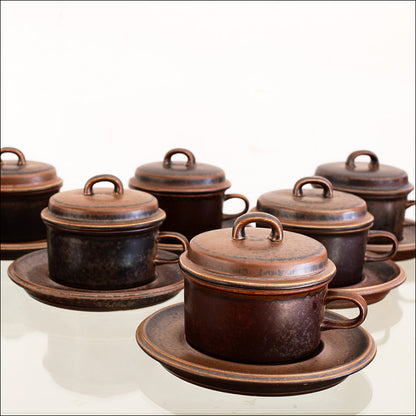 Set of Eight Arabia Lidded Teacups or Soup Bowls