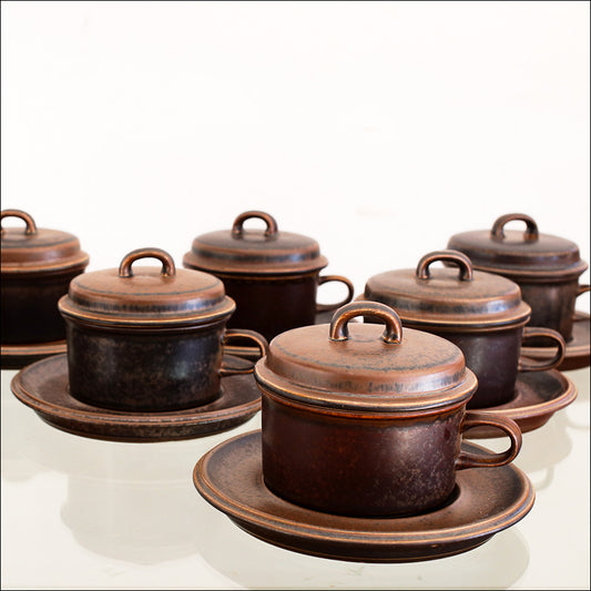 Set of Eight Arabia Lidded Teacups or Soup Bowls
