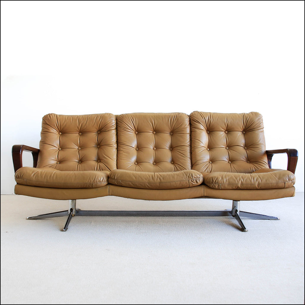 Anglo Dutch Sofa with Footstool in Leather