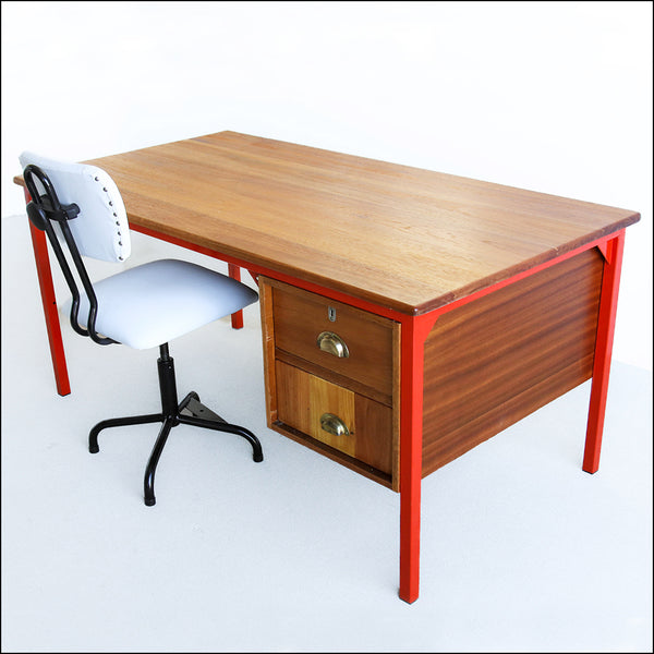Green or Red Steel Frame Vintage Office Desk