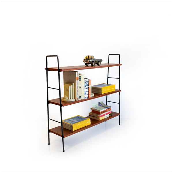 MId-century Hairpin Steel and Wood Bookshelf