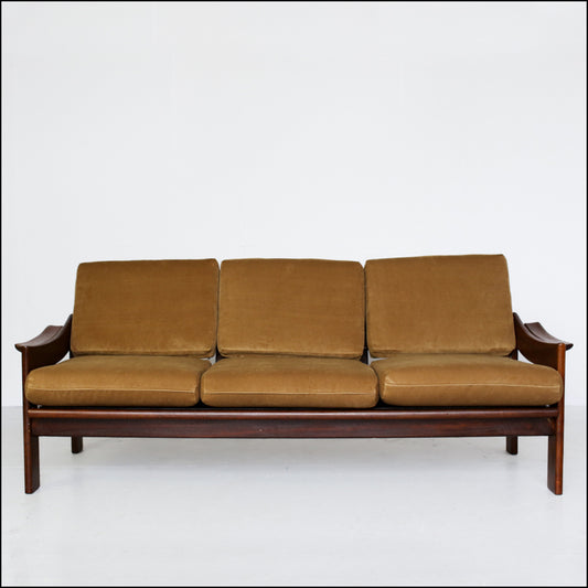 Old Gold Upholstered 1970's Sofa with an Imbuia Frame