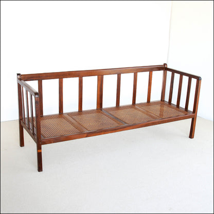 Antique Arts and Crafts Stinkwood Bench with Wicker Seat