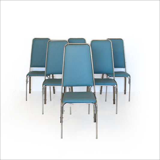 Set of Six Retro Steel Frame Chairs