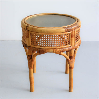 Round Cane Side Table