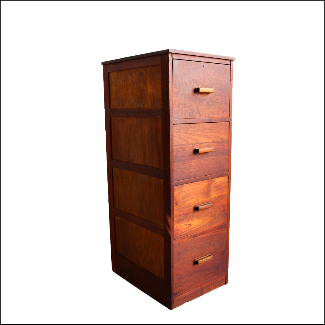 Vintage Dark Oak Filing Cabinet