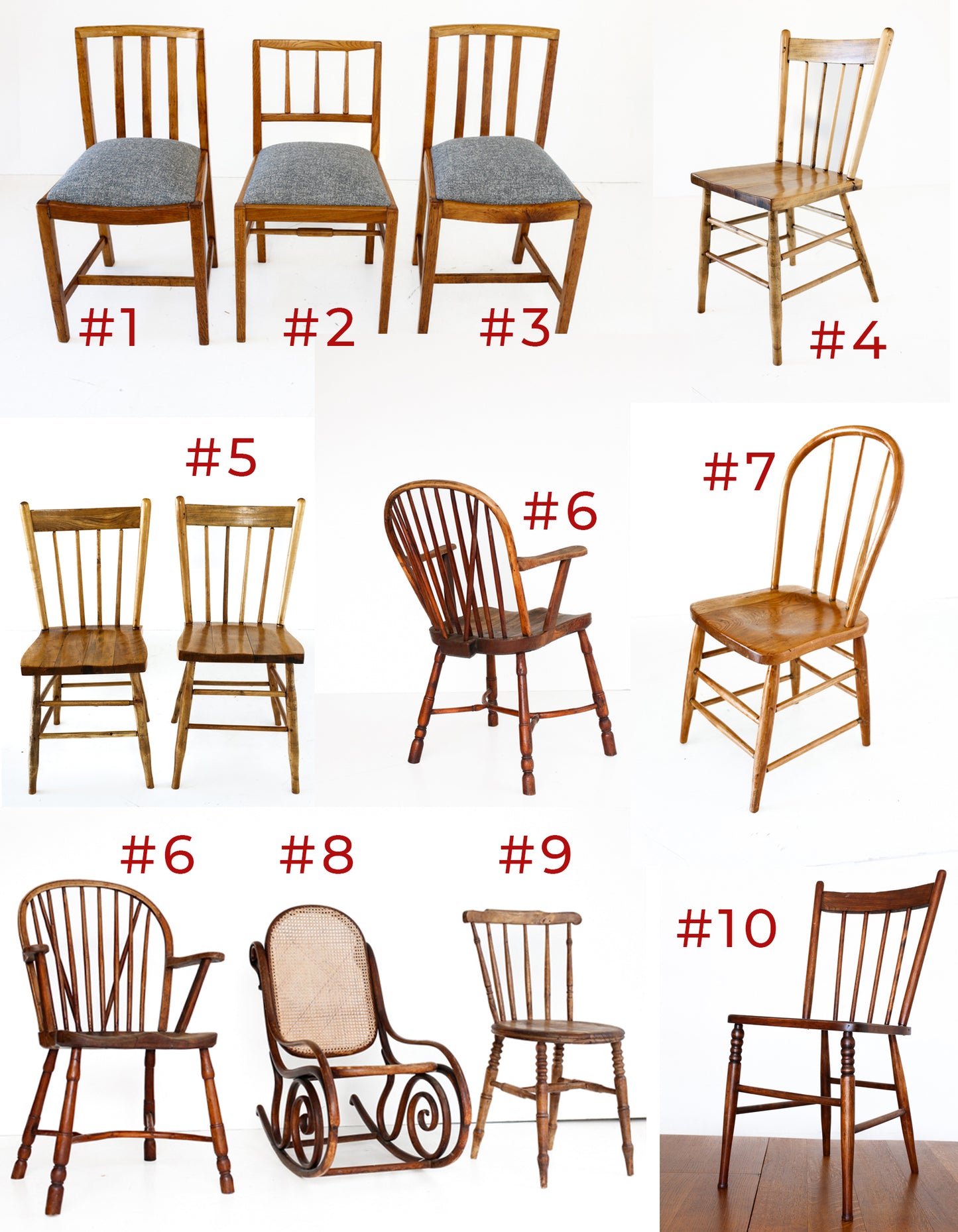 Collection of Vintage and Antique Dining Chairs - priced per chair