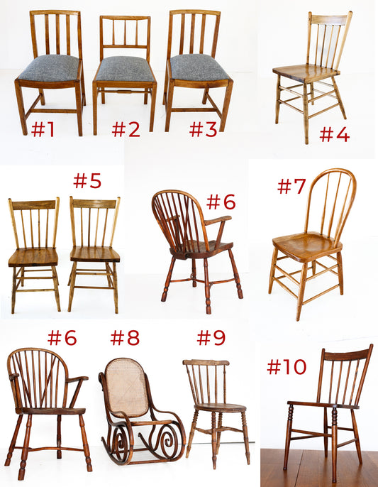 Collection of Vintage and Antique Dining Chairs - priced per chair