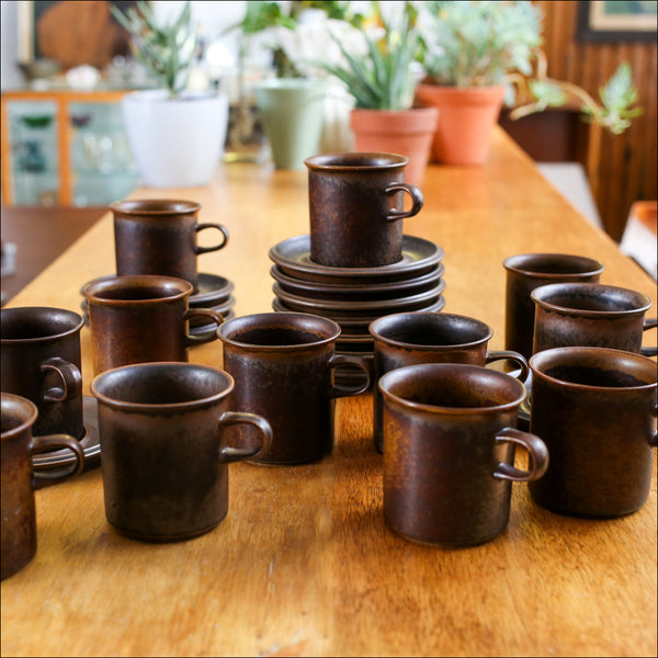 Set of 12 Arabia Ruska Coffee Mugs and Saucers - Finland 1960s