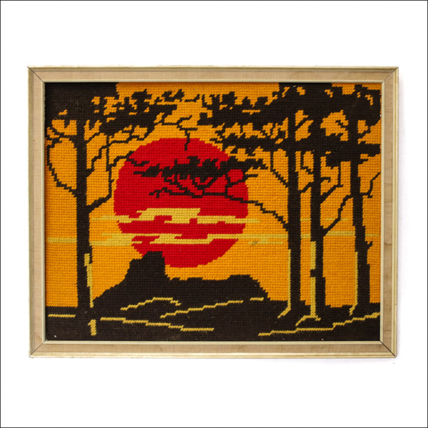 Mid-century Retro Cross Stitch Sunset