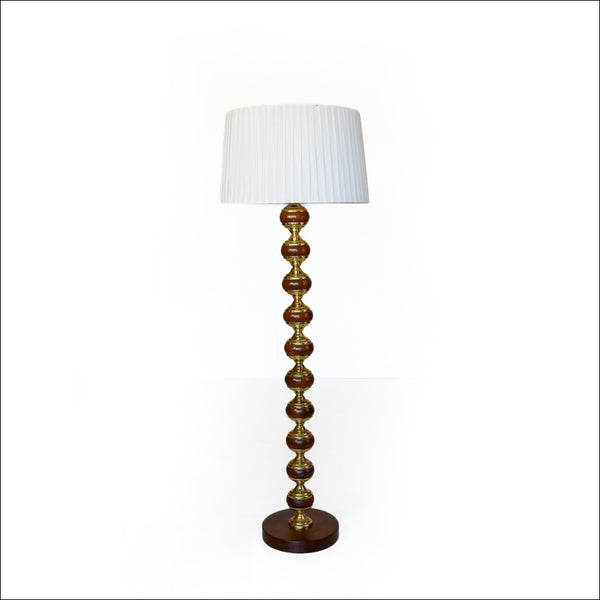 Brass and Wood Mid-century Floor Lamp