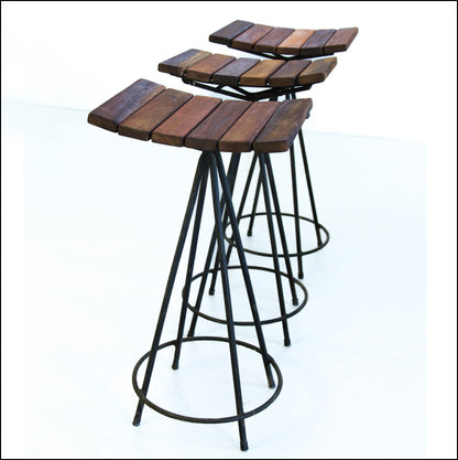 Three Wood and Steel Bar Stools