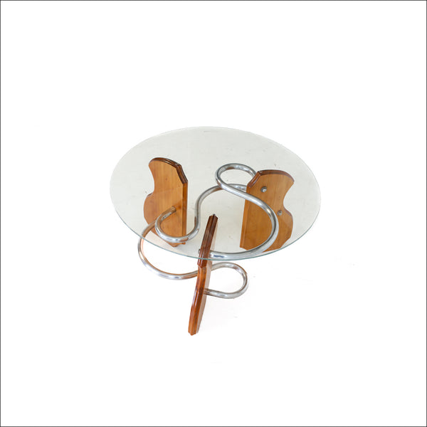 Art Deco Style Chrome, Wood and Glass Coffee Table