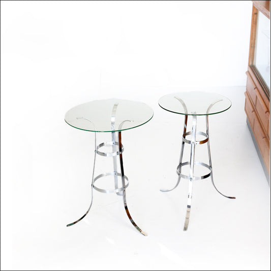 A Pair of 1970s Chrome and Glass Side Tables