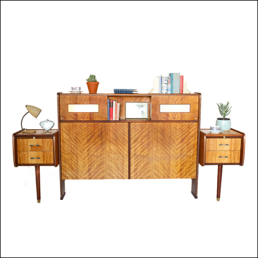 Double Bed Headboard with Lights and Pedestals
