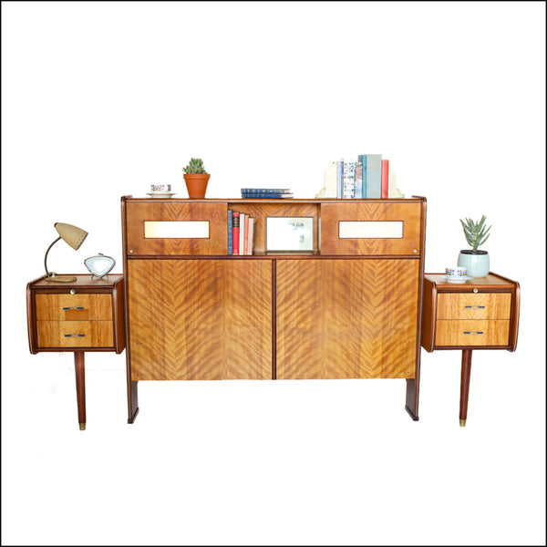 Double Bed Headboard with Lights and Pedestals
