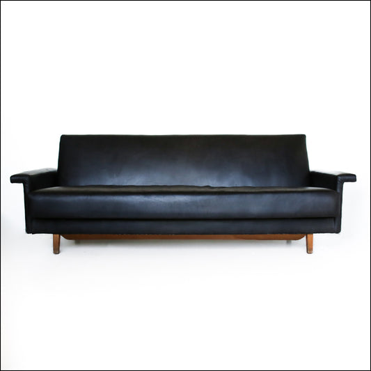 Mid-century Danish Sleeper Couch in Black Leather