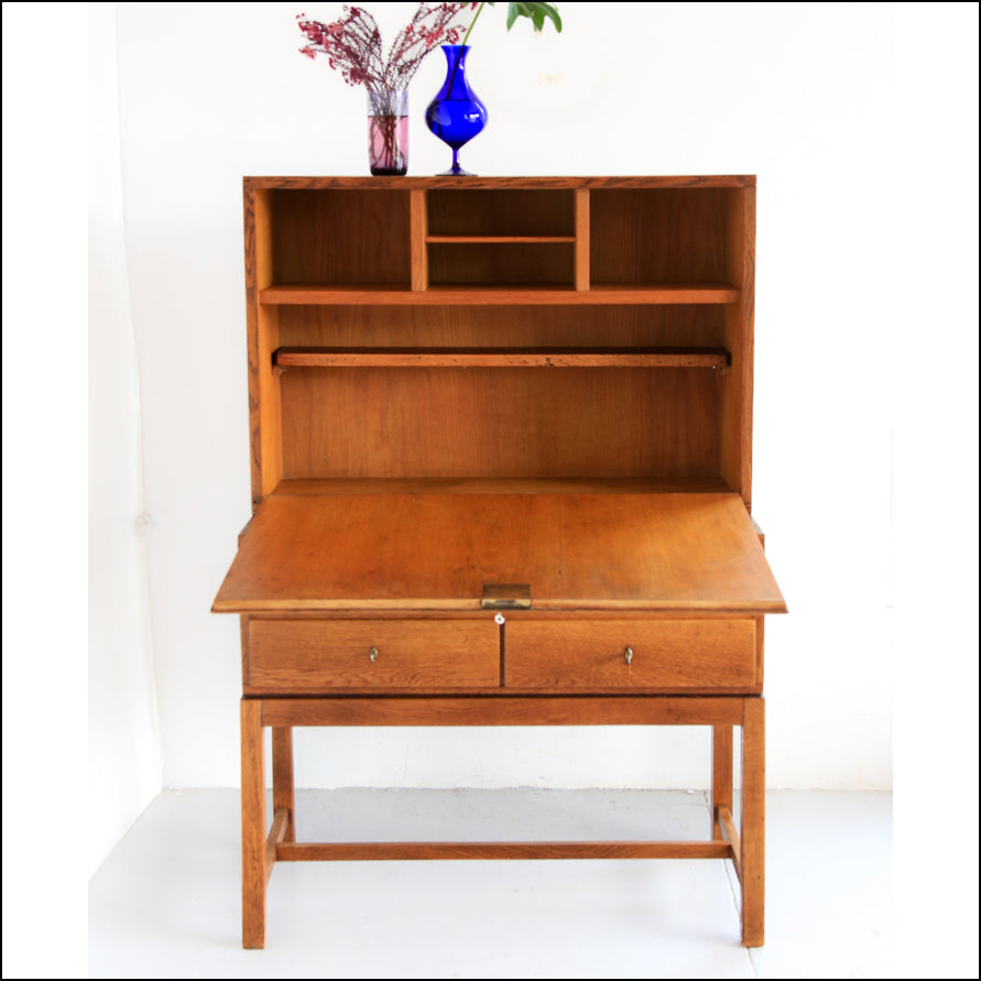 Vintage Modern Solid Oak Secretaire