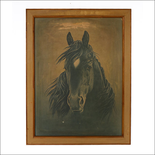 Vintage Framed Black Stallion Print