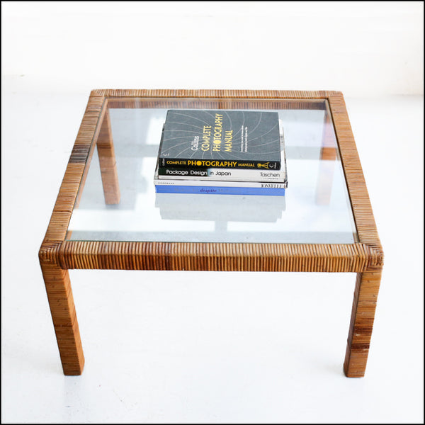 Square Cane and Glass Coffee Table