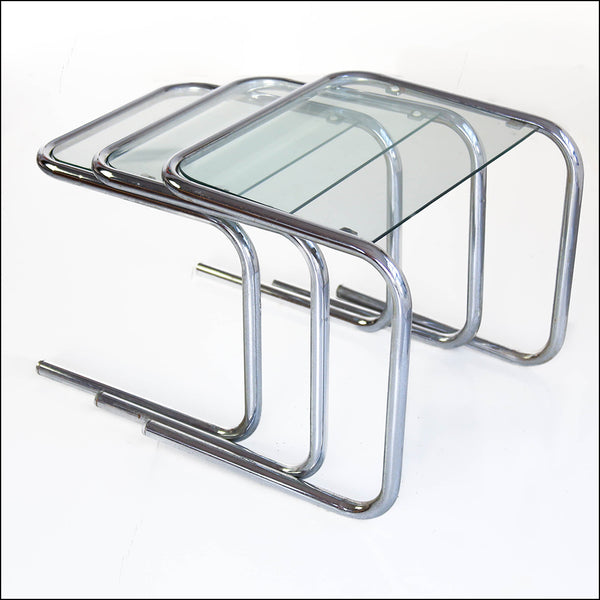 Chrome and Glass Nest of Tables