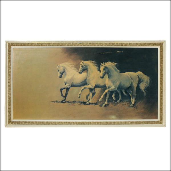 Horses in Quadrille Print in Vintage Frame