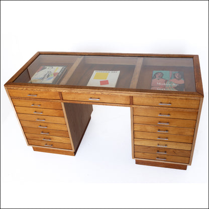 Glass Top Desk with 17 Drawers