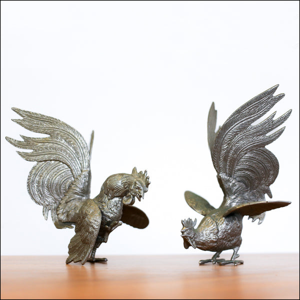 Vintage Fighting Roosters Statuette