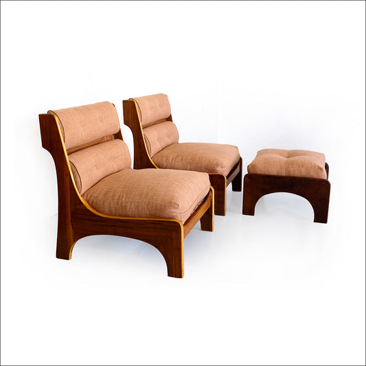 Pair of 1960s Italian Lounge Slipper Chairs and an Ottoman