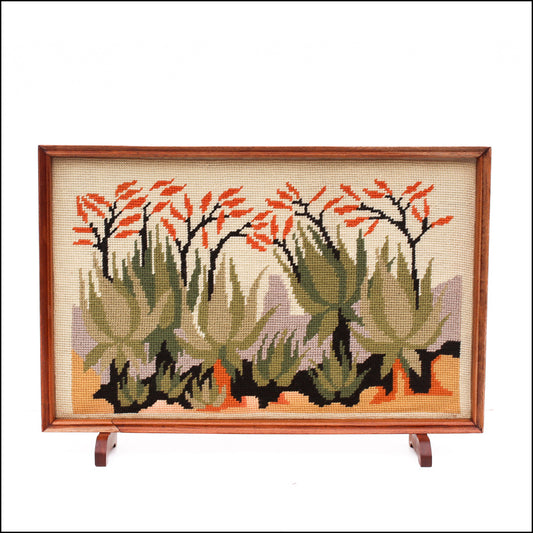 Large Aloe Needlepoint Screen