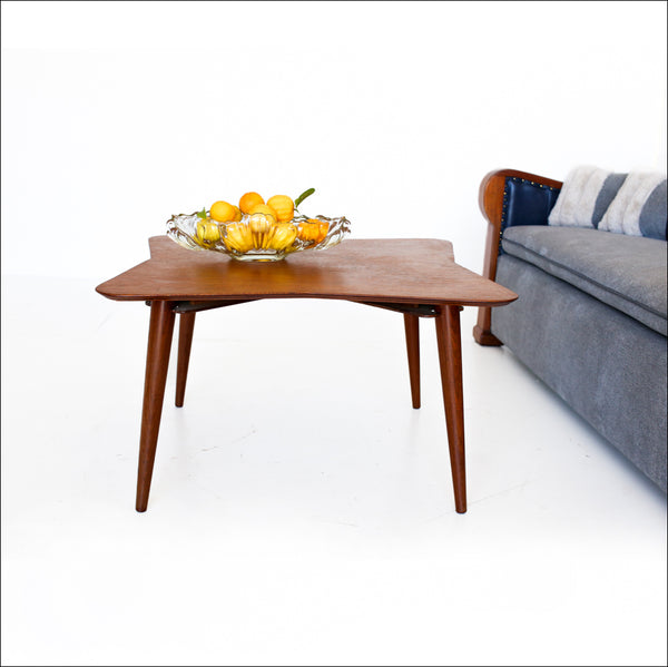 Mid-century Cloverleaf Shape Coffee TableA layered wood top
