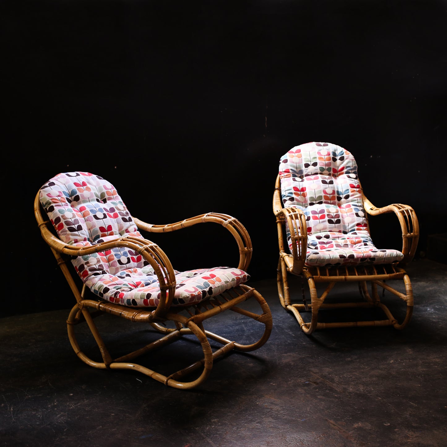 Pair of Vintage Bent Cane and Rattan Armchairs