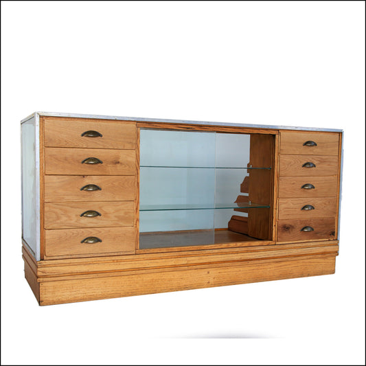 Antique Haberdashery Counter and Display Cabinet with Ten Drawers