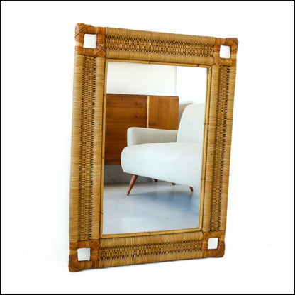 Vintage Woven Cane Framed Mirror