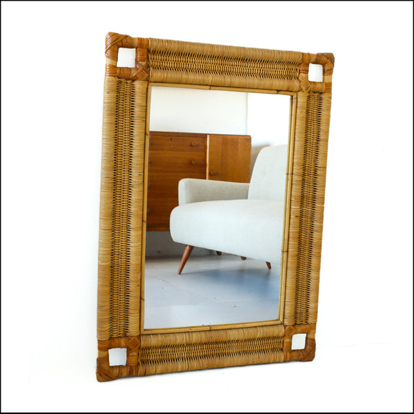 Vintage Woven Cane Framed Mirror