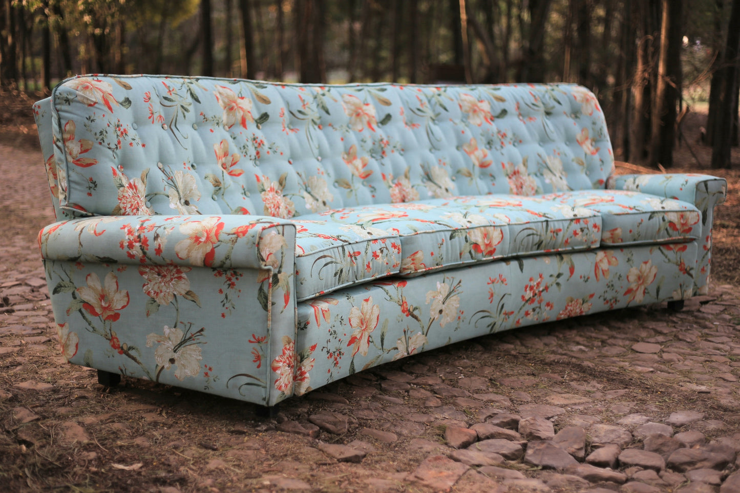 1960's Curved Couch with New Upholstery