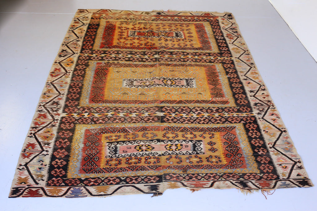Large Hand Knotted Antique Kilim