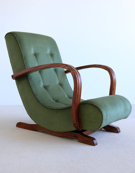 Green Velvet Art Deco Rocking Chair