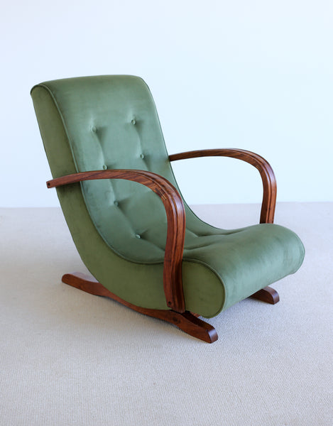 Green Velvet Art Deco Rocking Chair