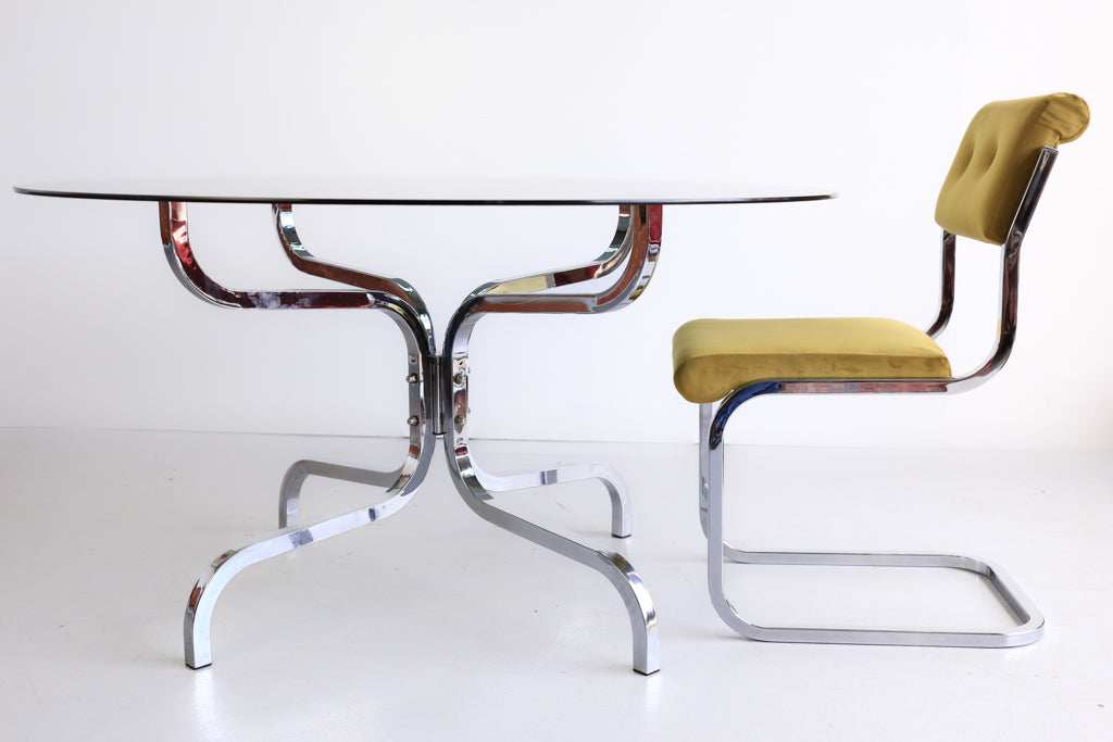 Round 1970's Glass and Chrome Table