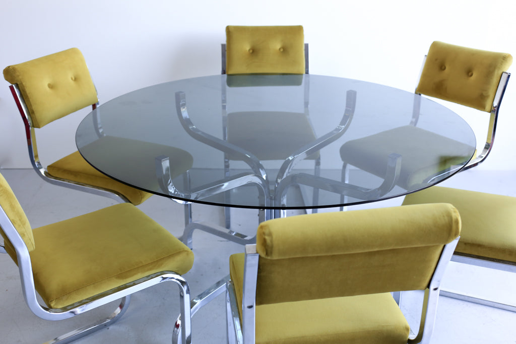 Round 1970's Glass and Chrome Table